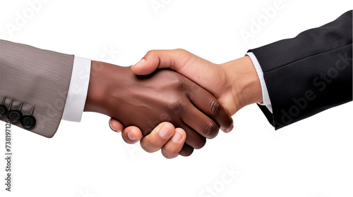 Two businessmen shaking hands, isolated on transparent background. Handshake concept.