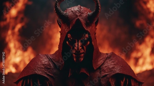 fire in the forest Scary portrait of a devil dragon demon  figure in hell background  photo