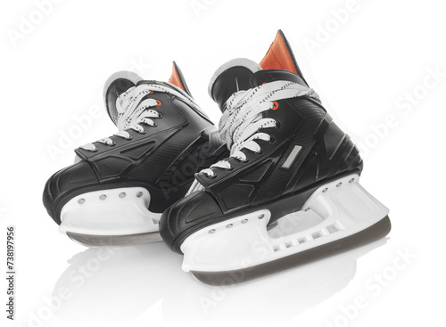 Pair of hockey skates close up isolated on a white background