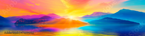 sunset over the mountains. water reflections. calming landscape.