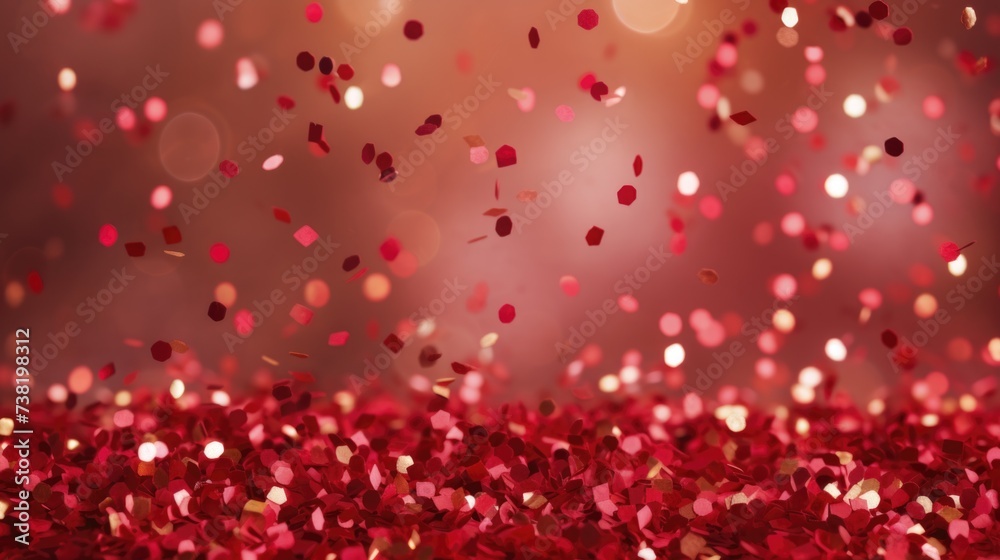 The background of the confetti scattering is in Crimson color. The background of the confetti scattering is in Crimson color.
