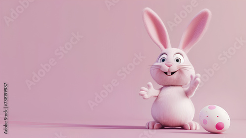 Easter bunny with easter egg on a pastel background with copyspace, poster background for easter 2024