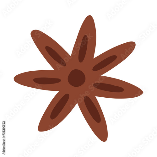 Hand drawn anise star in cute cartoon flat style, vector illustration isolated on white background. Aromatic seasoning and condiment, cooking ingredient.