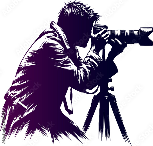 Photographer and cemera man pencil sketch art silhouette style vector design