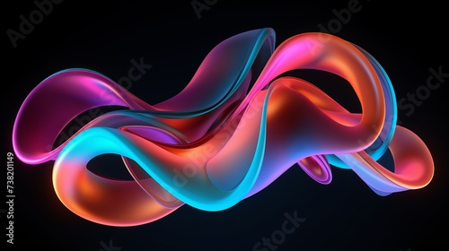 A colorful neon curly geometry shape on a black background 3d