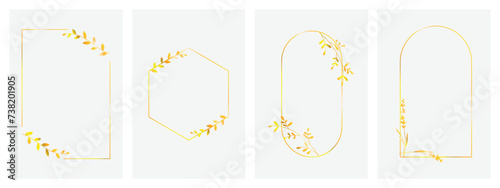 Wedding luxurious gold frames for social media stories, menu cards and wedding invitation cards, decorated with decorative flowers and branches.