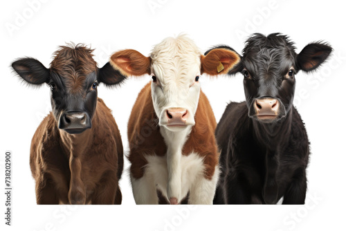 Three Brown and White Cows Standing Next to Each Other. Three cows, with brown and white coloring, standing closely together in a field.