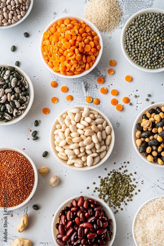 beans and other various vegetables on a white surface beans and other various vegetables on a white surface