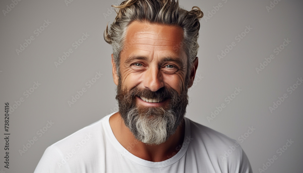 Smiling senior man with gray hair exudes confidence and happiness generated by AI