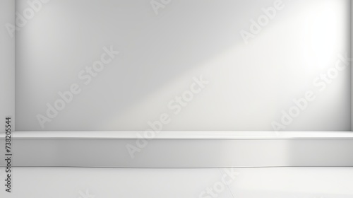 Abstract white studio background for product presentation. Empty room with shadows of window. Display product with blurred backdrop