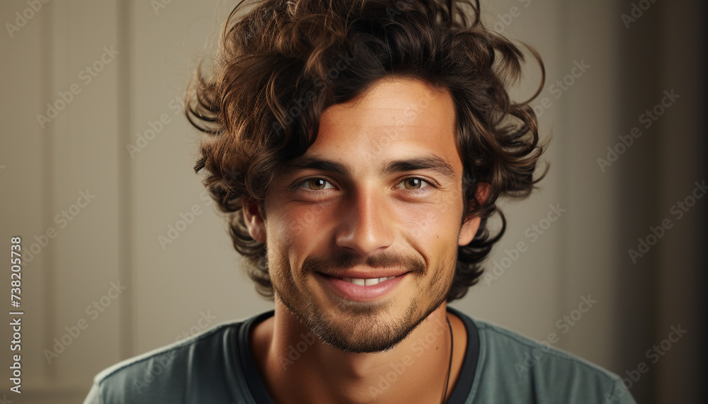 Fototapeta premium Smiling young man with brown hair exudes confidence and happiness generated by AI
