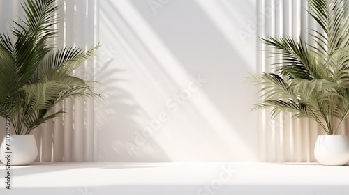 Fototapeta Naklejka Na Ścianę i Meble -  Abstract white studio background for product presentation. Empty room with shadows of window. Display product with blurred backdrop