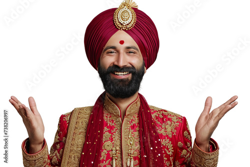 Man With a Beard Wearing a Red Turban. A man with a beard is seen wearing a red turban.