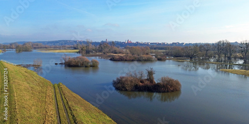 The landscape of the Vistula River after pouring into the flood embankments