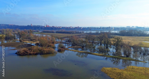 The landscape of the Vistula River after pouring into the flood embankments