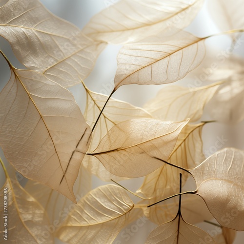 closeup abstract fiber on leaves above light textured background
