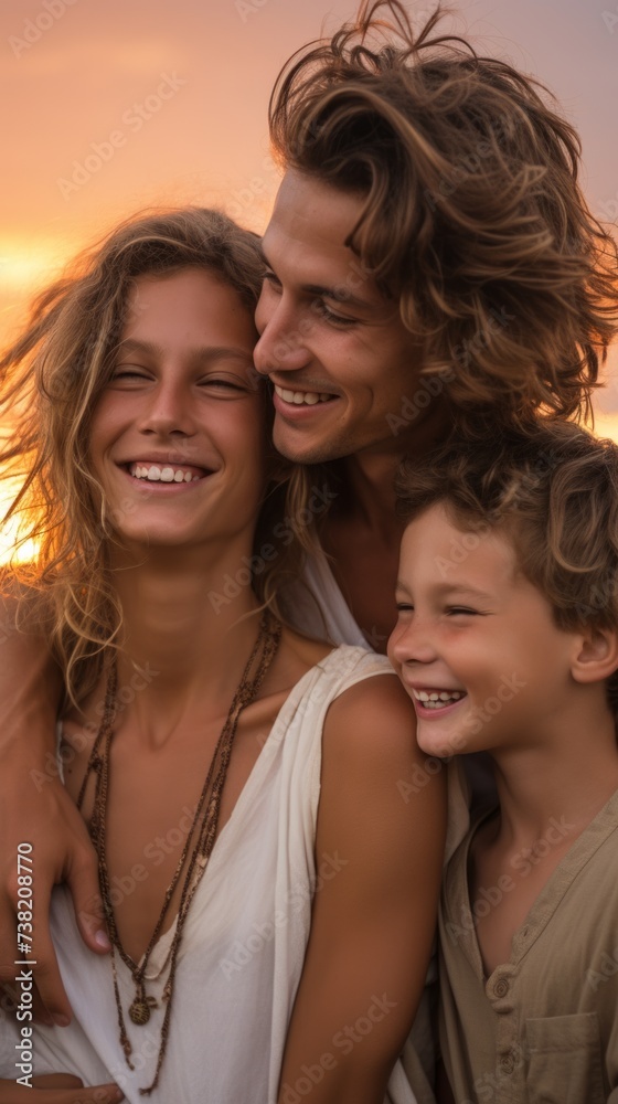 Portrait of a happy family at sunset Portrait of a happy family at sunset