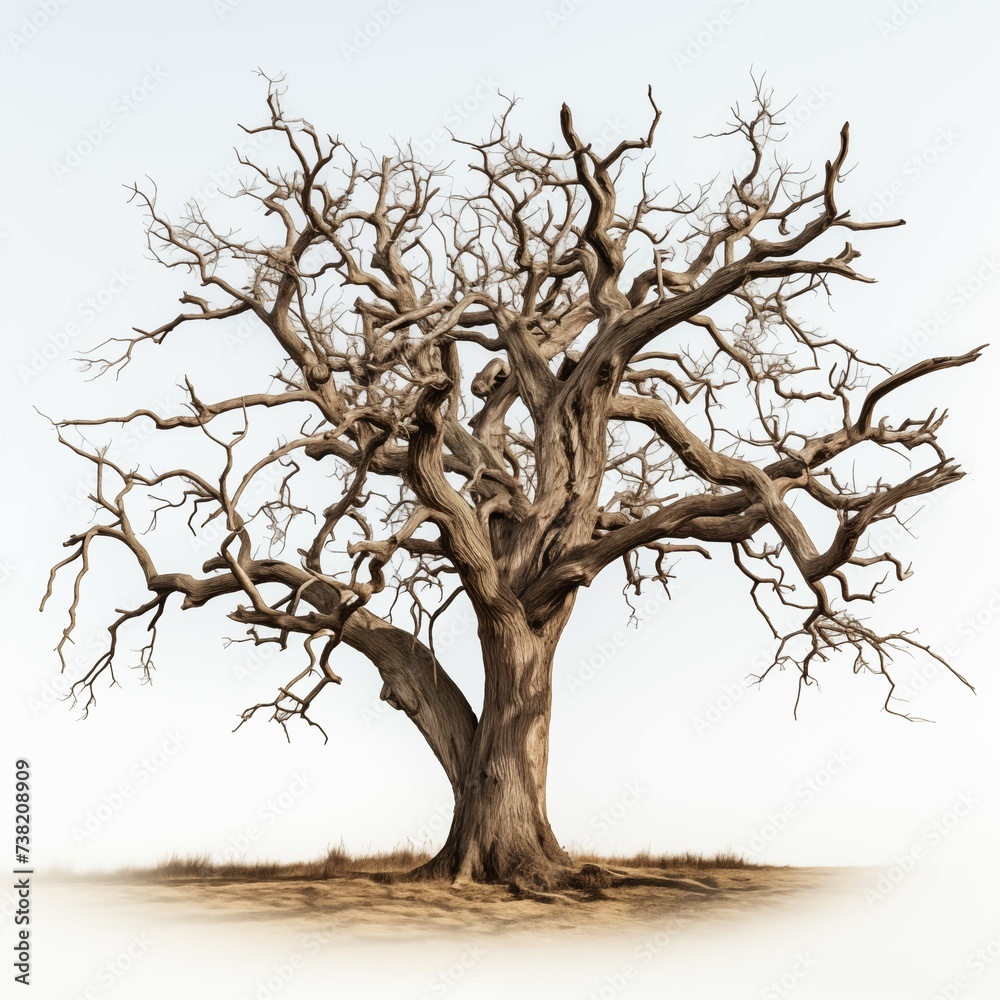 Closeup dead big tree isolated on white background Closeup dead big tree isolated on white background