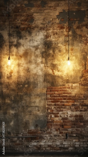 Two vintage light bulbs hanging on a brick wall