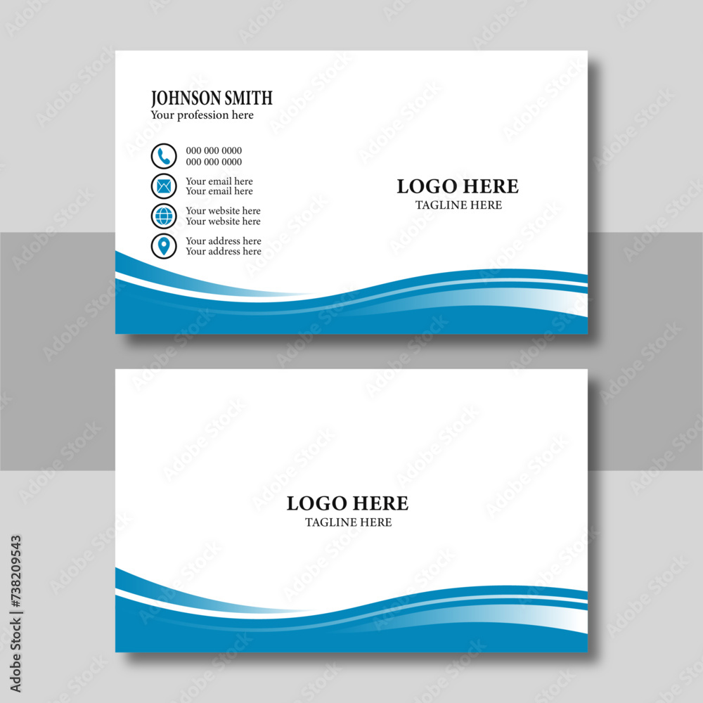 Fototapeta premium Blue business card design. double sided business card modern design.