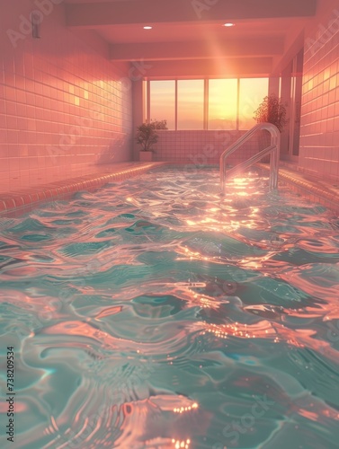 Indoor swimming pool water surface with a ray of light