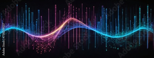 Glowing particle wave. Sound waves and musical visualization.  photo