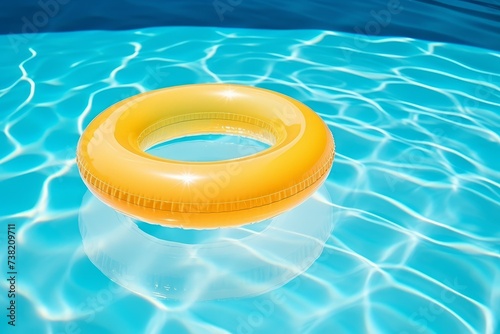 Orange life ring floating in a blue swimming pool