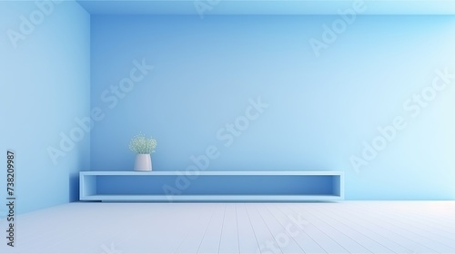 Blank stand interior design, empty room for show case background, 3D rendering blue pastel color blank stand interior design