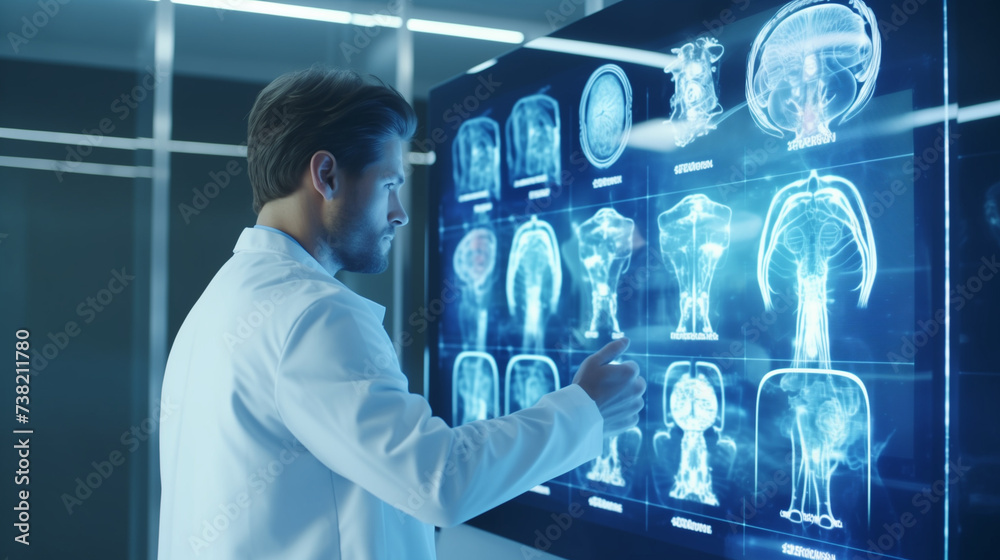 Radiologist Analyzes Brain Scan with Precision Radiologist Analyzes Brain Scan with Precision