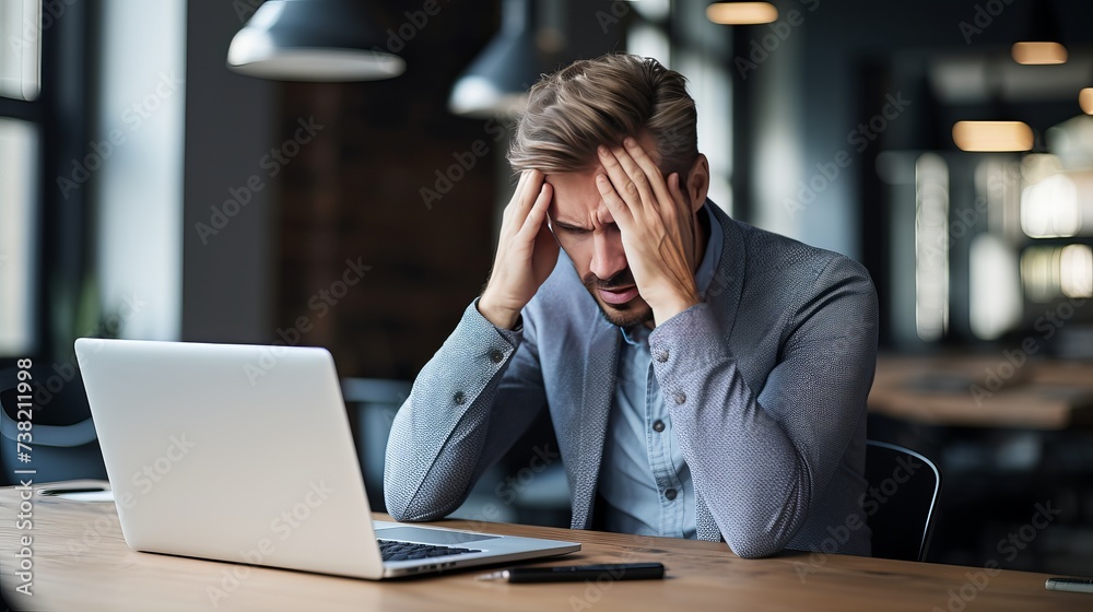 Businessman stressed out at work in casual office