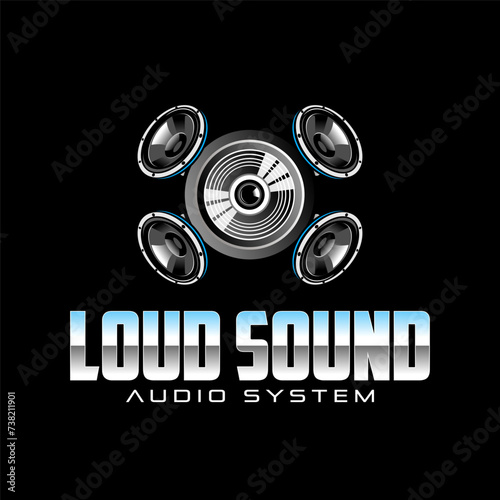 Sound system speakers logo design on black background