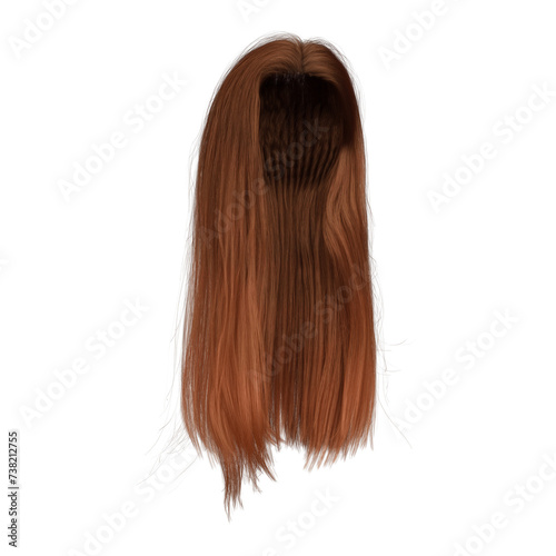 3d render long straight red hair isolated
