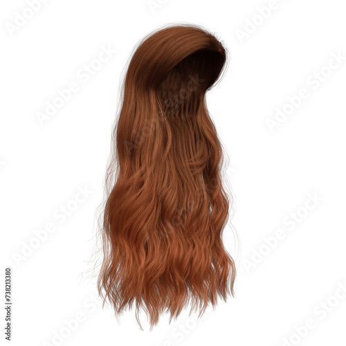 3d render wavy long red copper hair isolated