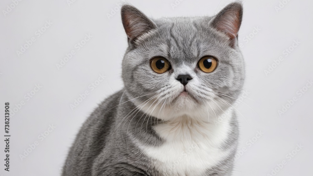Portrait of Blue exotic shorthair cat on grey background