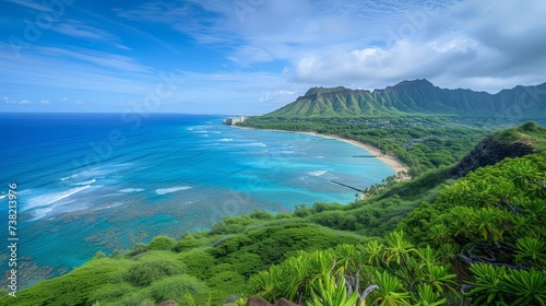 Hawaii beach and mountains