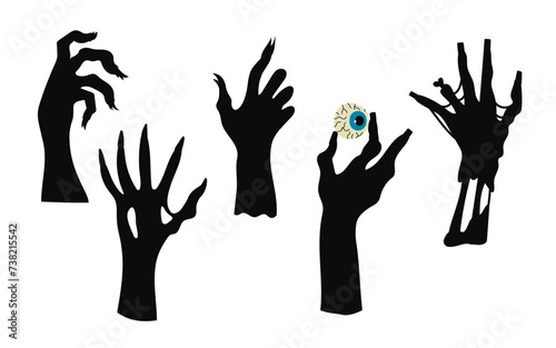 Black silhouettes of monster hands in a frame. Halloween background  for your text. Vector.