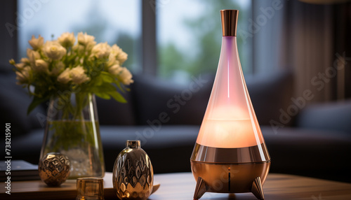 Modern home interior with elegant decoration, comfortable sofa, and glass table generated by AI