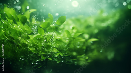 Green algae swirling elegantly underwater, creating a tranquil abstract backdrop.