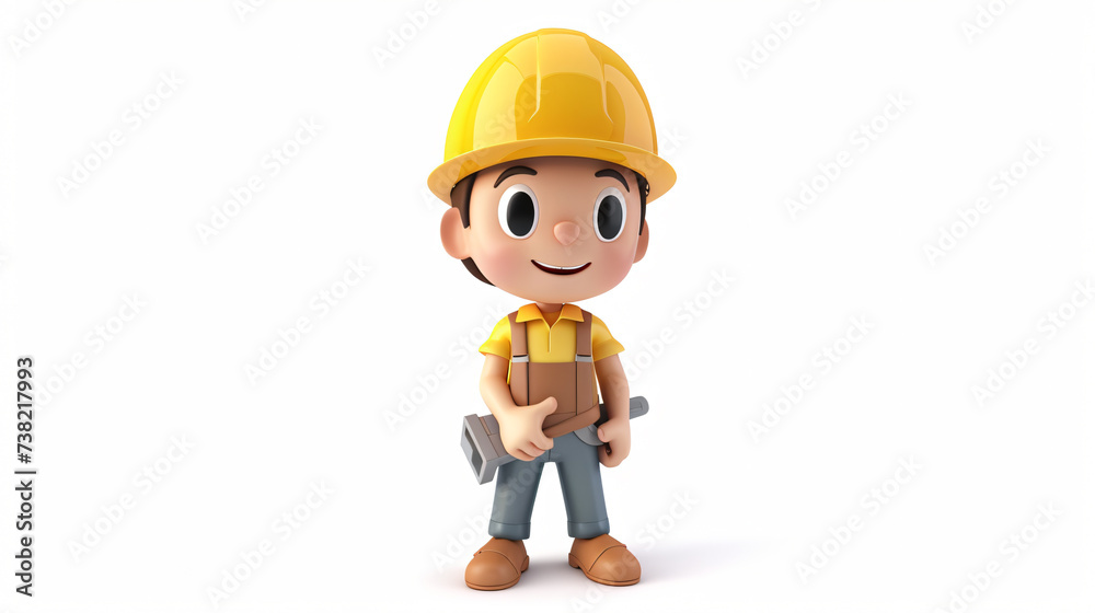 A delightful 3D illustration of a cute architect, equipped with a drafting table, ruler, and hard hat, ready to bring your architectural dreams to life. This adorable character is perfect fo