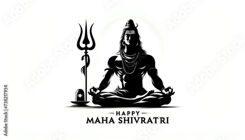 Illustration of meditating lord shiva silhouette with a trident.