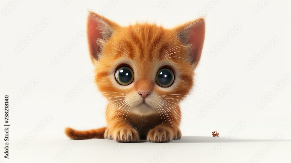 Naklejka premium A delightful 3D illustration of an adorable cat with captivating blue eyes, playfully posing on a pristine white background. This charming feline brings a touch of whimsy and joy, perfect fo