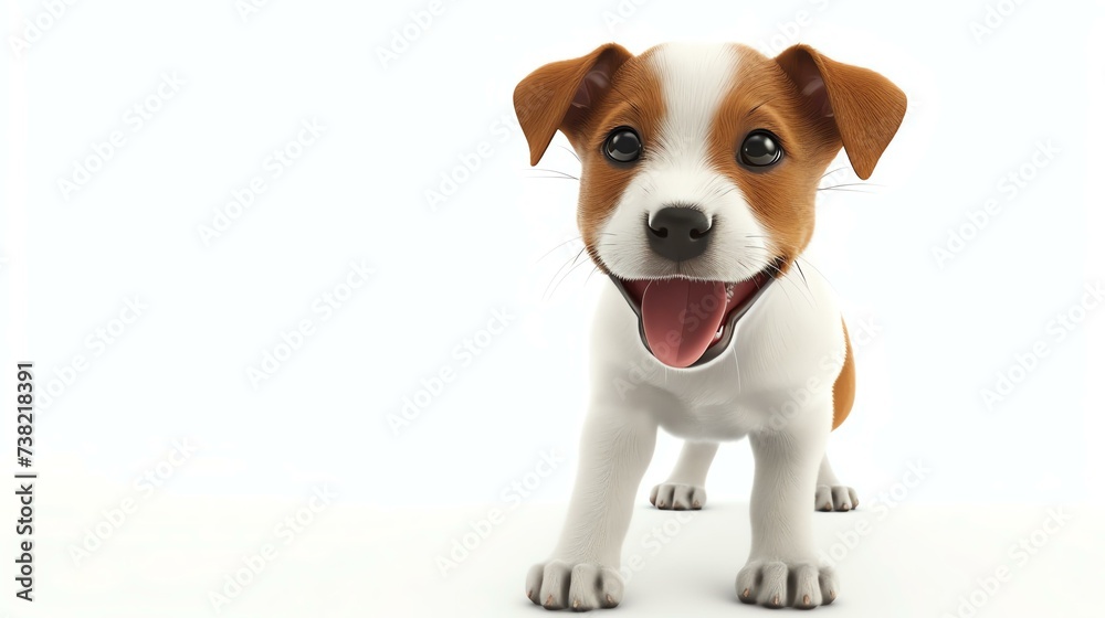 Adorable 3D rendering of a playful and lovable dog against a pristine white background, making it the perfect addition to any creative project or design.