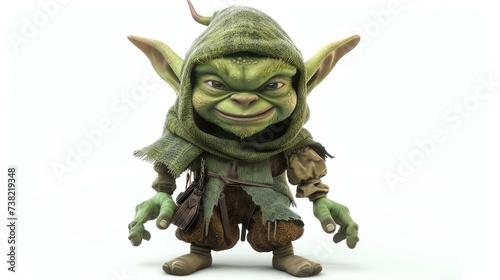 An adorable 3D goblin character, full of mischief and charm, set against a clean white background. Perfect for adding a touch of whimsy to any project.