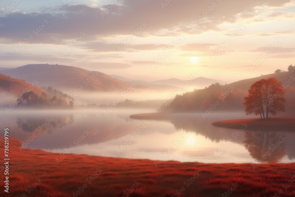 Autumnal Serenity Lake Landscape - Tranquil Dawn Wall Art