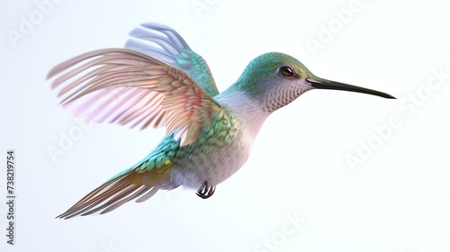 A vibrant and lifelike 3D rendering of a delightful hummingbird, displaying its colorful feathers on a pure white background. Perfect for adding a touch of nature's beauty to any project or