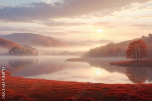 Autumnal Serenity Lake Landscape - Tranquil Dawn Wall Art