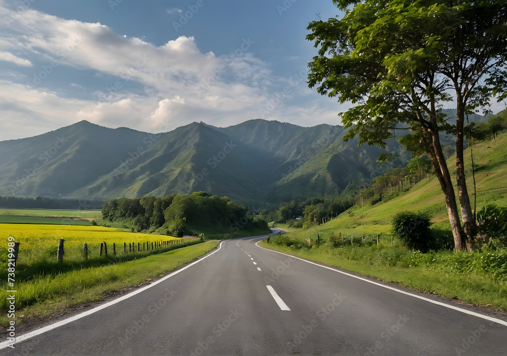 beauty Country Road Side View and mountain background