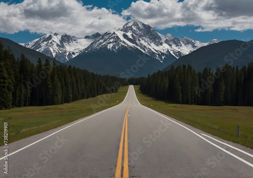 Straight road to the mountains