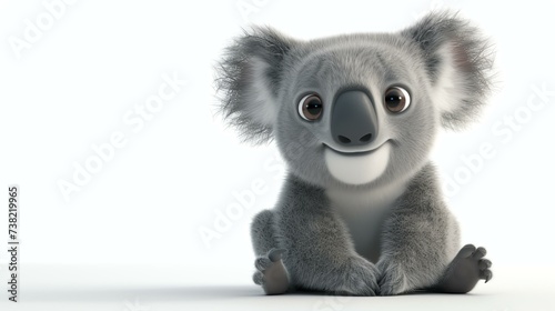 A delightful 3D render of a cute koala with a friendly expression, showcasing its fluffy fur and adorable round eyes, set against a clean white background. Perfect for adding a touch of char © stocker