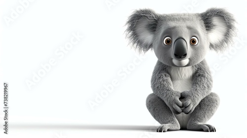 A delightful 3D render of a cute koala with a friendly expression, showcasing its fluffy fur and adorable round eyes, set against a clean white background. Perfect for adding a touch of char © stocker